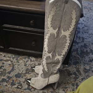 Gianni Bini over the knee Rhinestone Western Boots, Silver